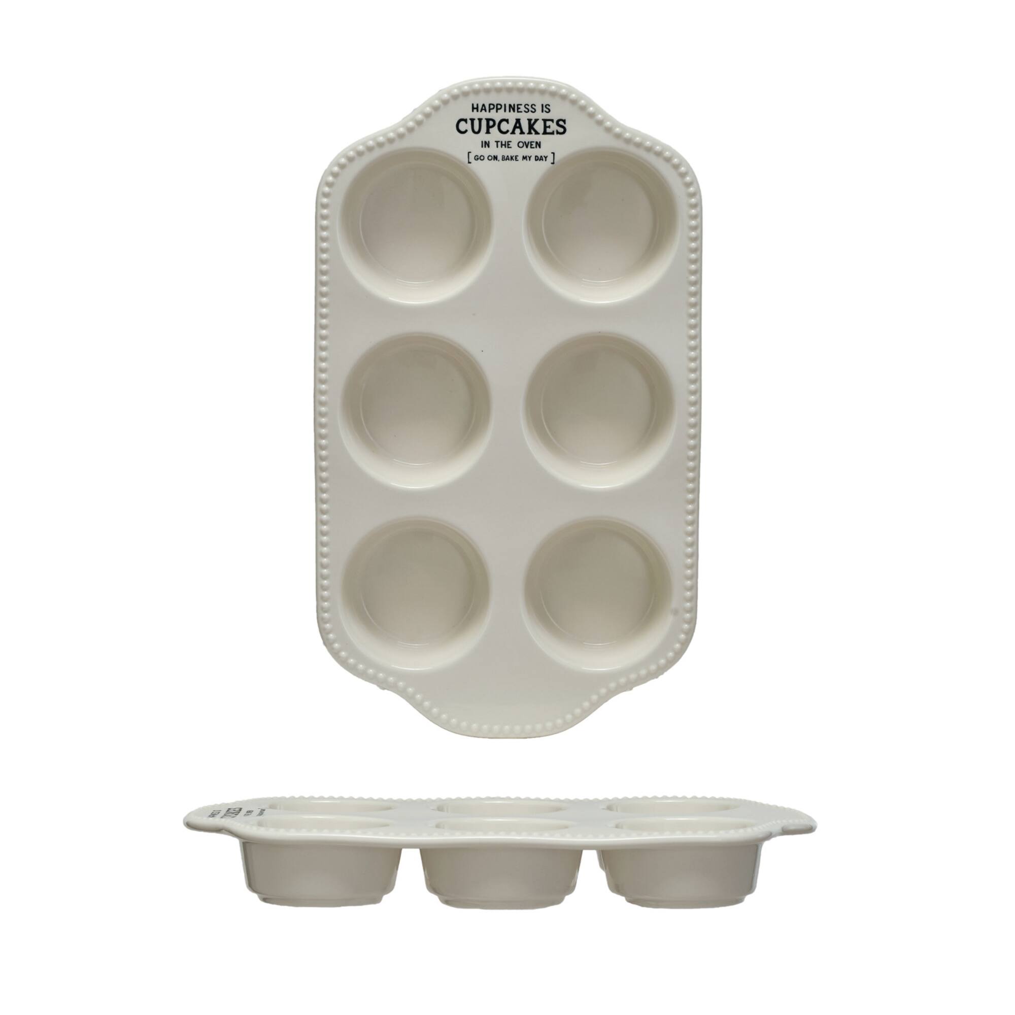 Hello Honey® 12" White Happiness is Cupcakes Stoneware Pan